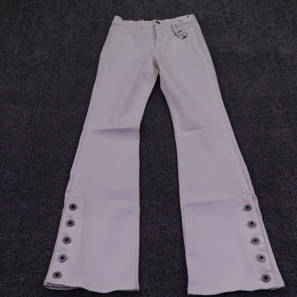 Express Boot High Rise Womens 4R White Stretch Button Hem Cinch Back Pants